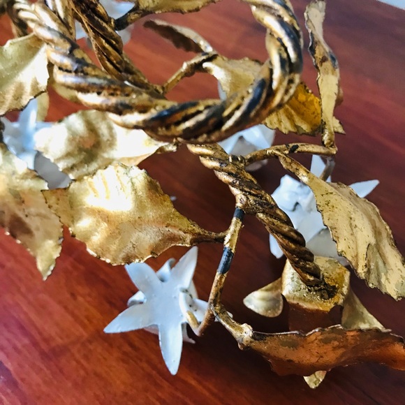 Vintage Hollywood regency Italian gilt tile metal rose candelabra - Picture 8 of 9